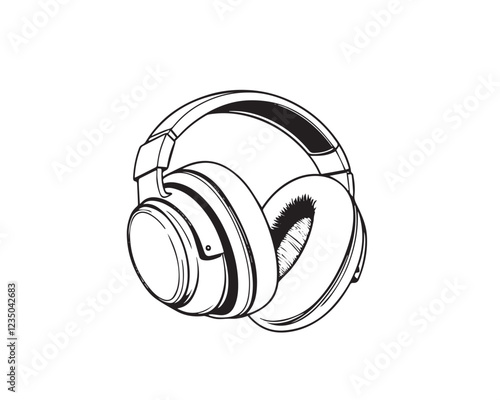 Black and white line art drawing of Overbear Wireless Headphones. Illustrator Artwork vector.