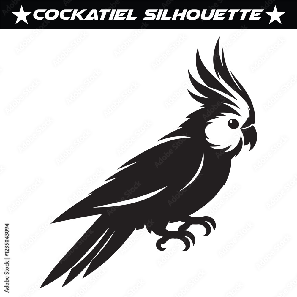 Fototapeta premium Black and white cockatiel silhouette vector illustration.