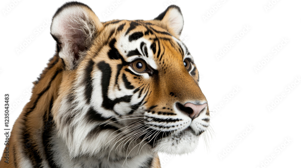 Fototapeta premium Majestic tiger observing with intensity on transparent background