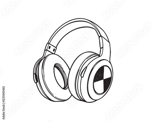 Black and white line art drawing of Overbear Wireless Headphones. Illustrator Artwork vector.