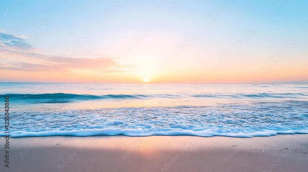 Calming Ocean Waves at Sunrise with a Serene Horizon and Softly Colored Sky : Generative AI Calming Ocean Waves at Sunrise with a Serene Horizon and Softly Colored Sky : Generative AI
