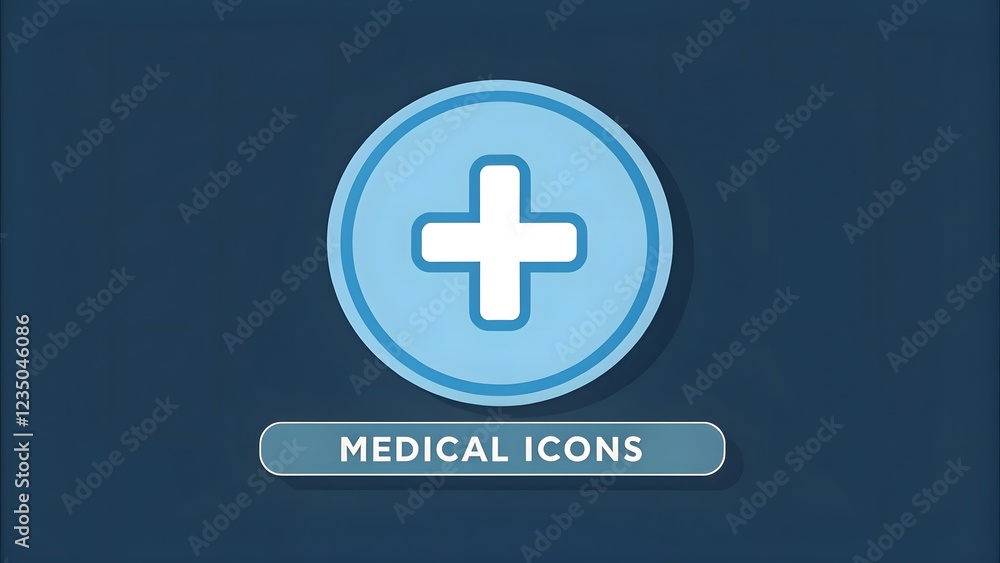 Fototapeta premium Minimalist Medical Icon White Cross on Blue Circular Design V1