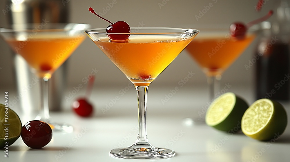 Refreshing cocktails with cherries and lime on a bright bar counter, perfect for summer gatherings Refreshing cocktails with cherries and lime on a bright bar counter, perfect for summer gatherings