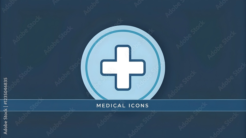 Obraz premium Minimalist Medical Icon White Cross on Blue Circular Design V5
