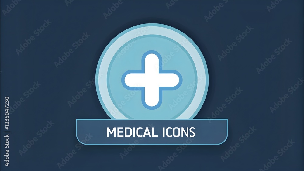 Obraz premium Minimalist Medical Icon White Cross on Blue Circular Design V7