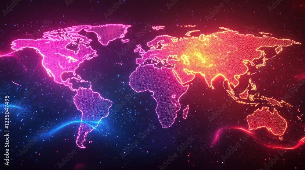 Fototapeta premium Glowing World Map, Digital Network, Space, Connection, Background, Presentation