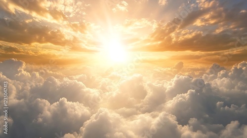 Golden Sunset Behind Dramatic Clouds with Sun Rays : Generative AI