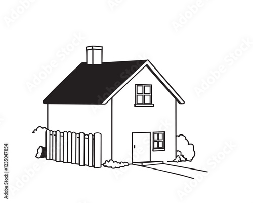 Simple black and white line art house illustration, sharply divided into sections. illustration vector.