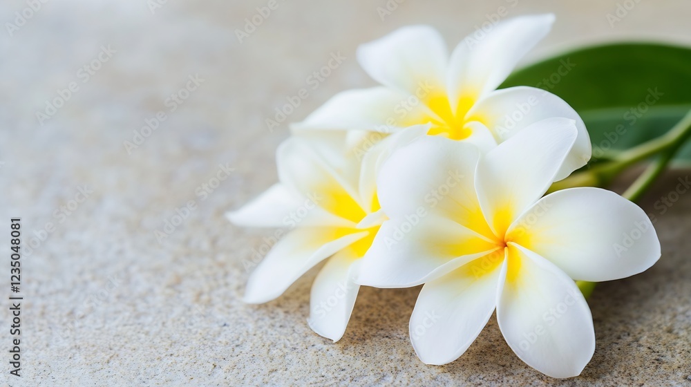 Serene White Plumeria Flowers on a Smooth Stone Surface Exuding Tropical Tranquility : Generative AI Serene White Plumeria Flowers on a Smooth Stone Surface Exuding Tropical Tranquility : Generative AI