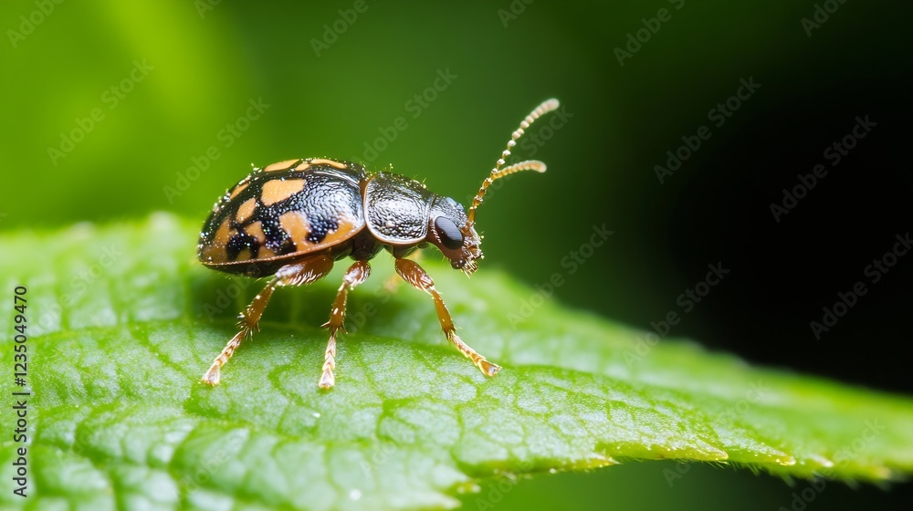 Tiny Beetle on Green Leaf with Intricate Pattern and Vibrant Colors : Generative AI Tiny Beetle on Green Leaf with Intricate Pattern and Vibrant Colors : Generative AI