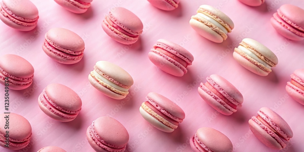 Fototapeta premium A visually appealing and delicious pattern of delicate pink macarons on a soft pink background