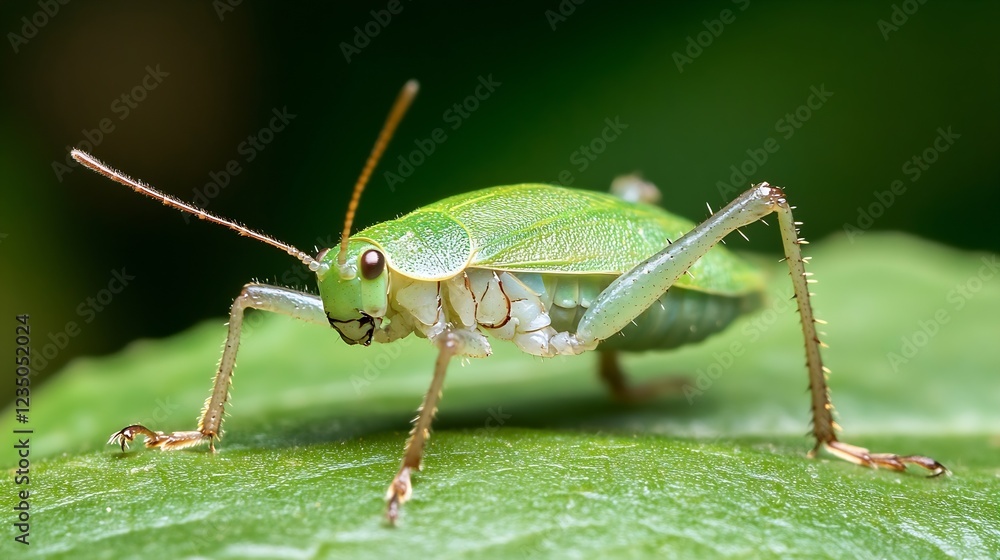 Green Shield Bug Closeup on Leaf with Detailed Natural Composition : Generative AI Green Shield Bug Closeup on Leaf with Detailed Natural Composition : Generative AI