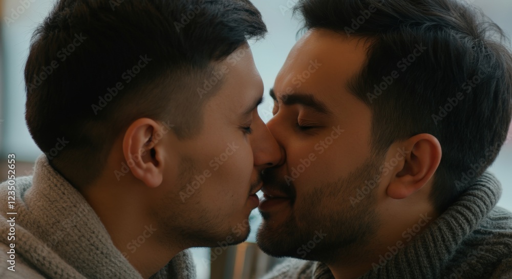 Obraz premium Intimate moment between young hispanic males celebrating love and connection