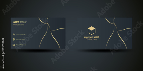 Modern Business Card - Creative and Clean Business Card Template. Luxury business card design template. Elegant dark back background with abstract golden wavy lines shiny. Vector illustration 