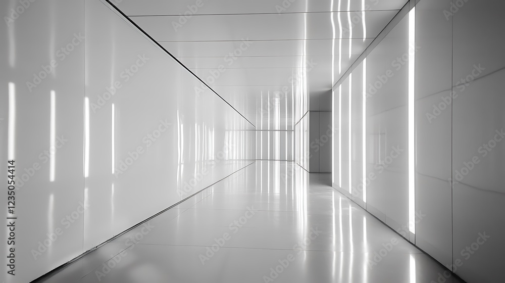 Obraz premium Modern White Corridor With Linear Lighting Design