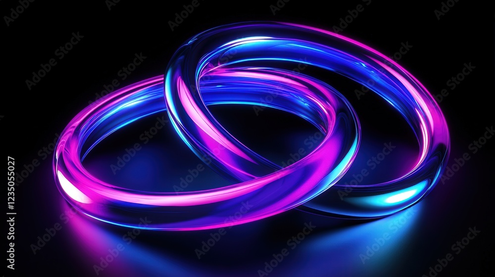 Intertwined Neon Rings Glowing Brightly In Darkness Intertwined Neon Rings Glowing Brightly In Darkness