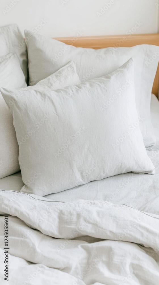 A minimalist bedroom highlighting a serene, restful atmosphere with soft, neutral bedding and simple wooden accents. A minimalist bedroom highlighting a serene, restful atmosphere with soft, neutral bedding and simple wooden accents.