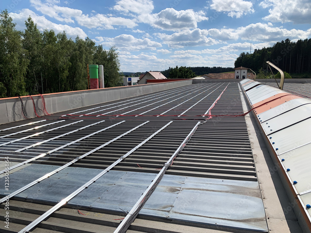 Aluminum Mounting Structures Installed on a Metal Roof for Future Solar Panels Aluminum Mounting Structures Installed on a Metal Roof for Future Solar Panels