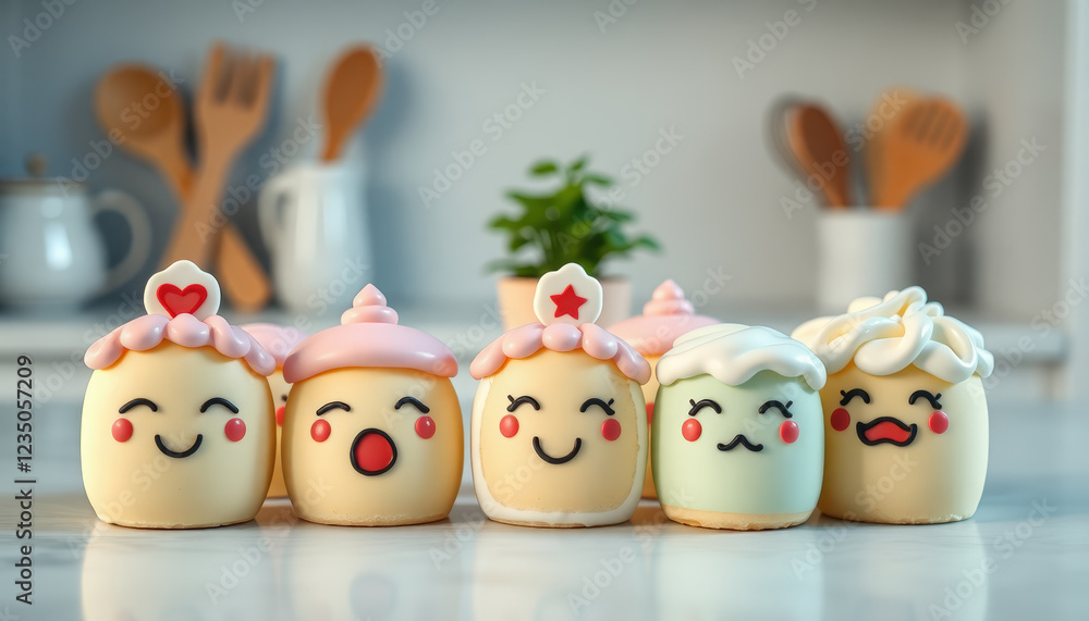 Cute bento cakes with adorable faces and pastel colors Cute bento cakes with adorable faces and pastel colors