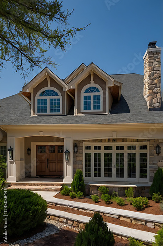 Luxury Home Exterior: Modern Stone House with Elegant Design
