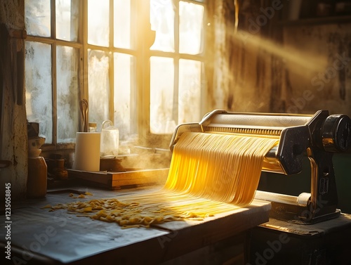 Wallpaper Mural A rustic kitchen scene with a pasta machine in use. Torontodigital.ca