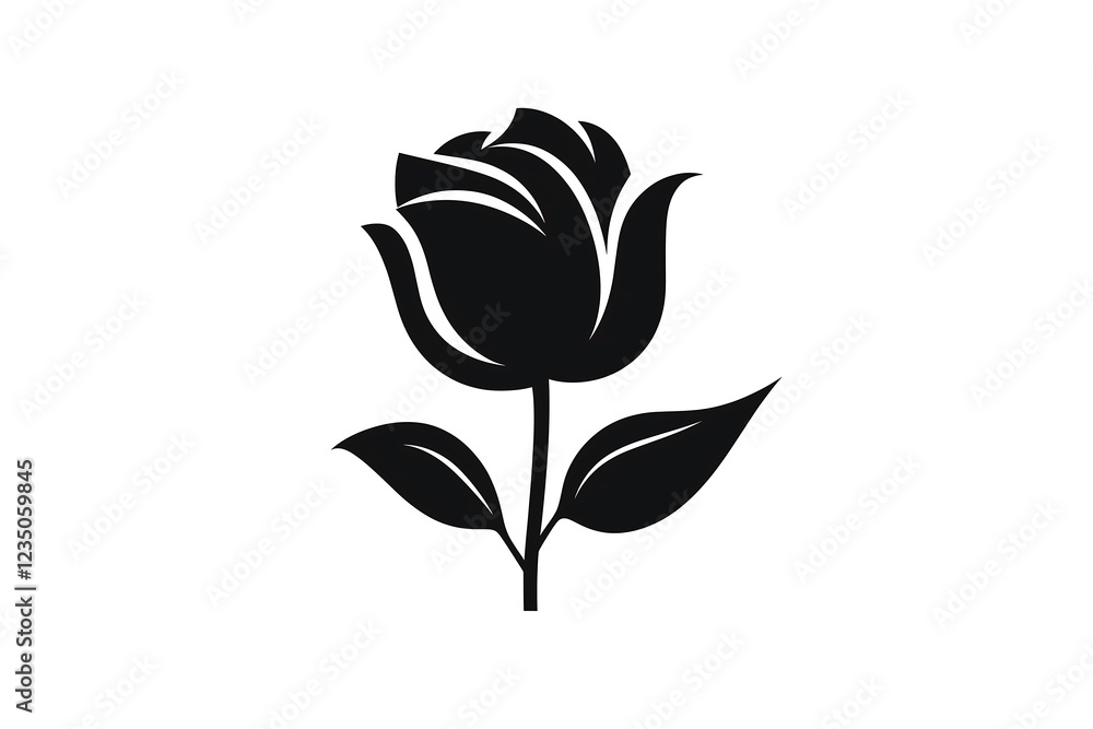 Obraz premium a black and white image of a single flower with leaves