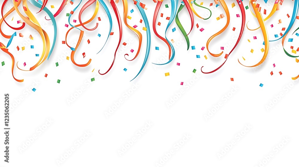 Colorful ribbons and confetti celebrate festive occasion Colorful ribbons and confetti celebrate festive occasion