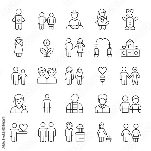 Family Line Editable Icons set. Vector illustration in thin line modern style