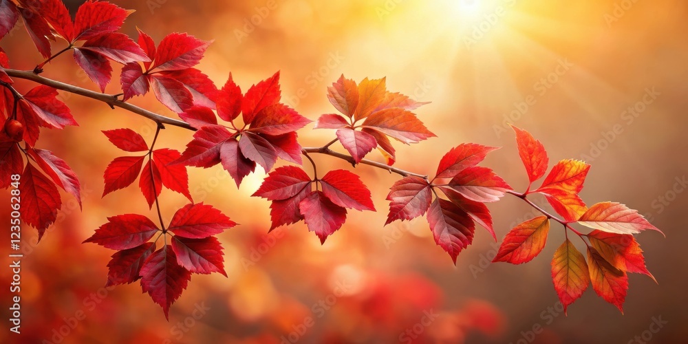 Vibrant Red Autumn Leaves Bathed in Warm Sunlight, Glowing with a Golden Hue, Creating a Beautiful Natural Tapestry Vibrant Red Autumn Leaves Bathed in Warm Sunlight, Glowing with a Golden Hue, Creating a Beautiful Natural Tapestry