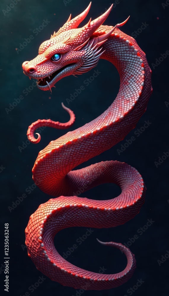 Fototapeta premium Abstract snake skin pattern, coiled dragon-like shape , illustration, brown, mythical