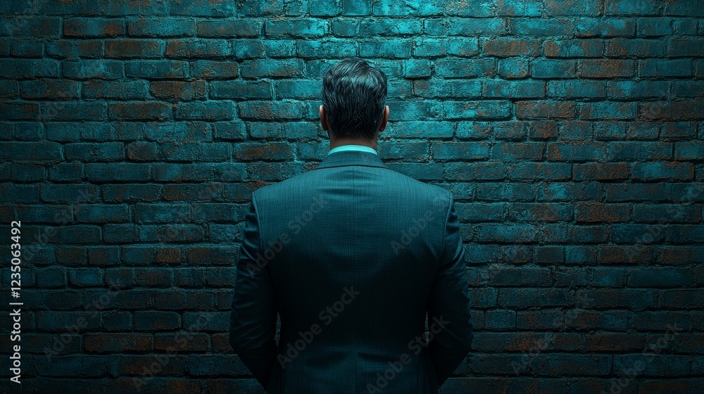 A man in a suit is standing in front of a brick wall A man in a suit is standing in front of a brick wall