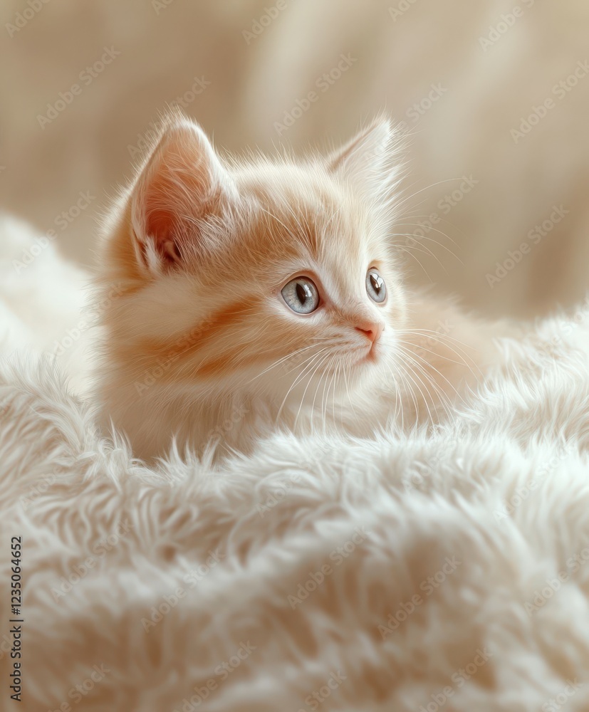 Curious orange kitten resting on soft blanket Curious orange kitten resting on soft blanket