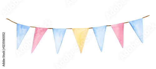 Wallpaper Mural Garland with multi colored triangular flags, watercolor clipart Torontodigital.ca