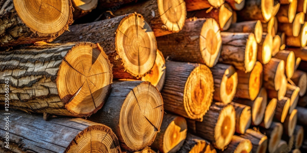 A Stack of Wooden Logs Reveals the Natural Beauty of Tree Rings and Bark Textures