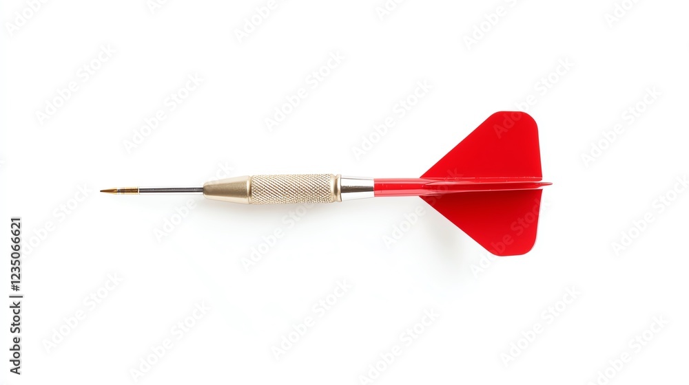A single red dart with a silver shaft, resting on a white isolated background, perfect for games, competitions, or darts enthusiasts. A single red dart with a silver shaft, resting on a white isolated background, perfect for games, competitions, or darts enthusiasts.