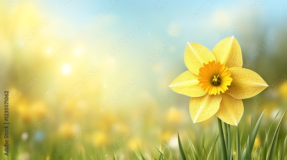 Single Yellow Daffodil in Spring Meadow Single Yellow Daffodil in Spring Meadow