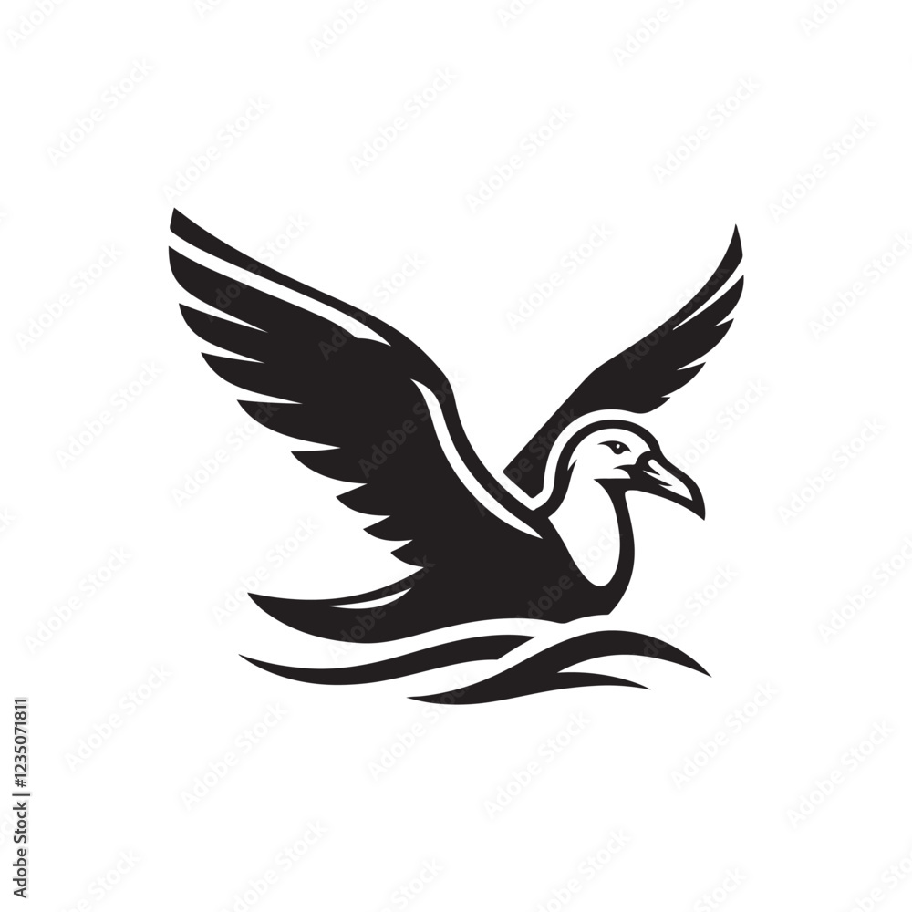 Fototapeta premium Black Color Albatross silhouette design Vector Illustration, Solid White Background (17).eps