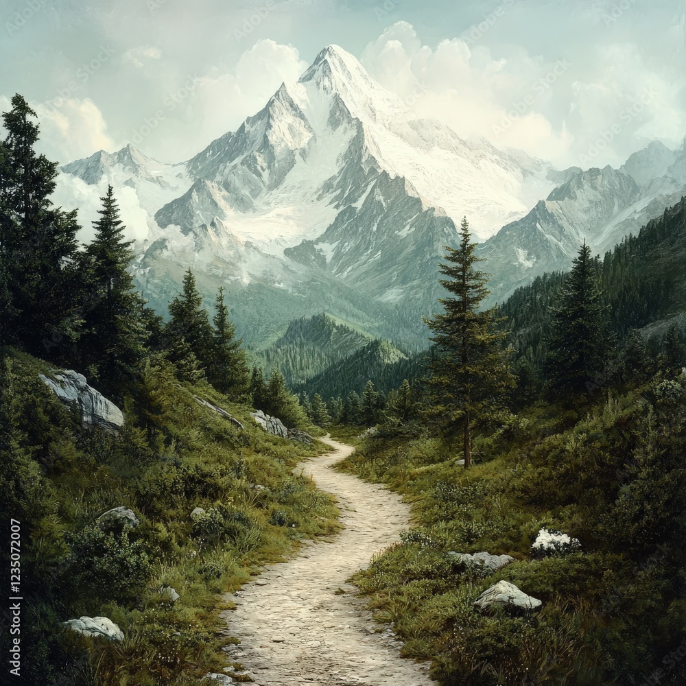 Obraz premium Scenic mountain landscape with a winding path through forest