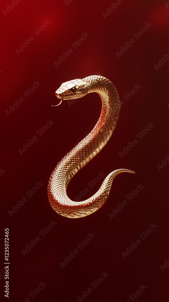 Fototapeta premium Golden snake on red background, Chinese New Year, year of the snake