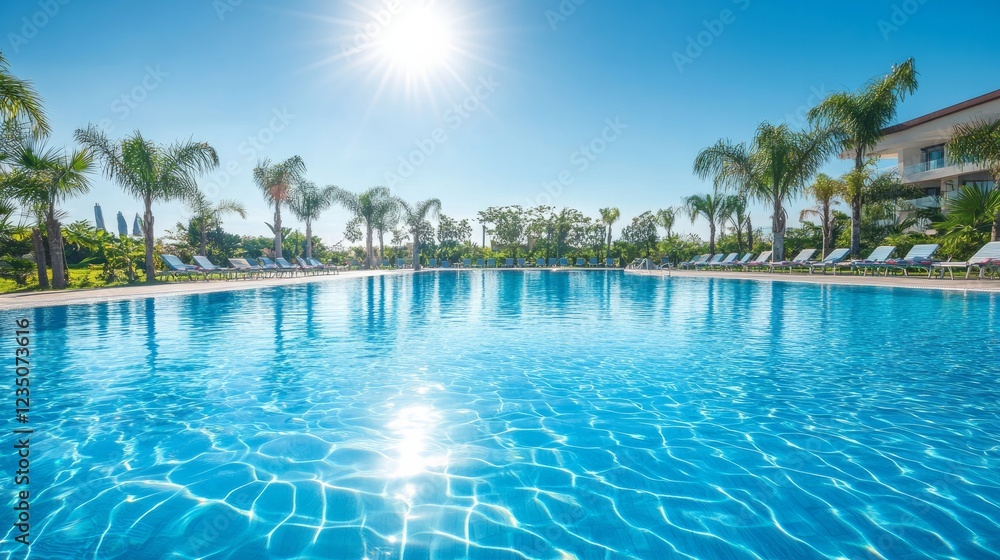 Clear water shimmering in an outdoor swimming pool on a bright sunny day Clear water shimmering in an outdoor swimming pool on a bright sunny day