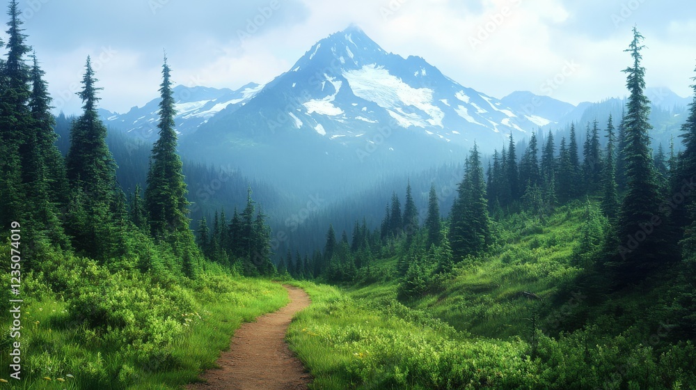 Fototapeta premium Scenic mountain landscape with a winding path through greenery