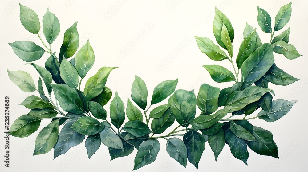 Naklejka premium Vibrant Green Laurel Wreath Watercolor Painting Perfect for Wedding Invitations, Logos, and Decorative Designs.