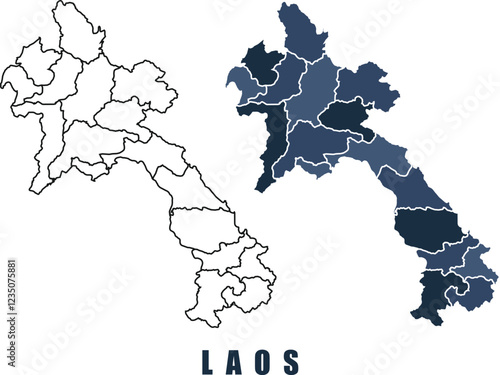 Laos map regions border outline vector set