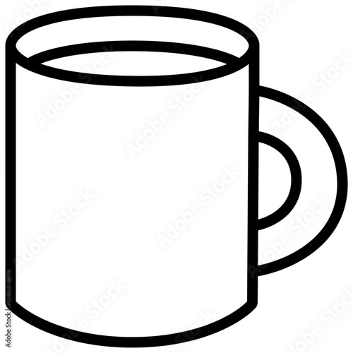 Black and white outline icon of a coffee mug with handle, containing a drink.Comfort, warmth, refreshment, beverage, daily ritual. tea shops, home decor, branding, beverage packaging, and logo design.