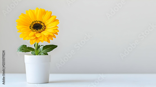 Wallpaper Mural Yellow gerbera daisy in white pot, light background, home decor, greeting card Torontodigital.ca