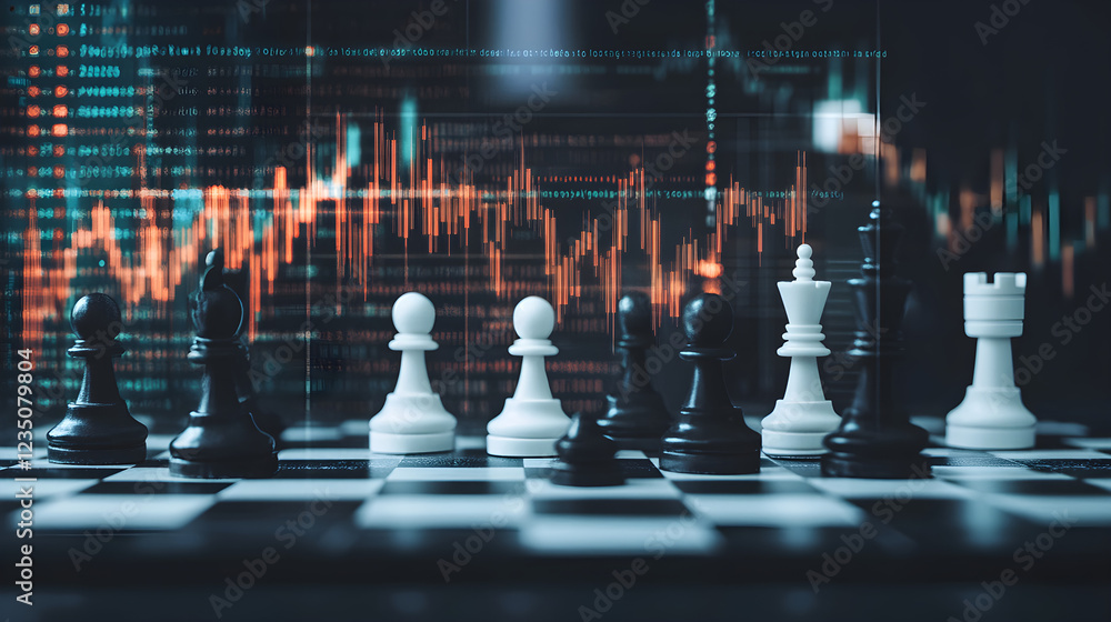 Chess Pieces on Board with Rising Market Trends
