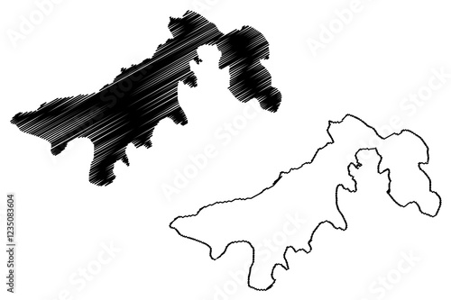 Alexandra Land island (Russia, Russian Federation, Franz Josef Land archipelago) map vector illustration, scribble sketch Zemlya Aleksandry map