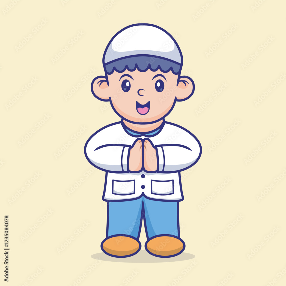 Cute boy muslim in ramadan cartoon vector illustration. Ramadan cartoon mascot vector illustration. Cute boy muslim in ramadan cartoon vector illustration. Ramadan cartoon mascot vector illustration.