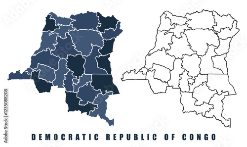 Democratic Republic of the Congo map regions border outline vector set