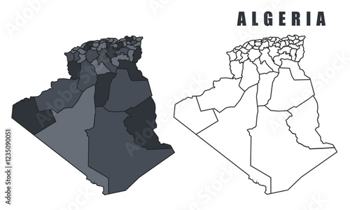 Algeria country map simple flat outline vector illustration set